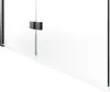 A close-up view of a shower enclosure for a bathtub, showing the folding mechanism and glass panel. Produktbild-Vorschau