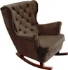 A brown upholstered rocking chair with a tufted back and wooden rockers, isolated on a white background. Náhľad obrázku produktu