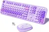 A purple wireless keyboard and mouse set with a USB receiver on a white background. Podgląd zdjęcia produktu