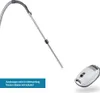 A vacuum cleaner hose and extension tube are shown on a white background, with a separate vacuum cleaner unit in the lower right corner. A blue banner with text is at the bottom left. Produktbild-Vorschau