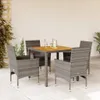 5-tlg. Garten-Essgruppe mit Kissen Grau Poly Rattan Akazie Produktbild-Vorschau 2