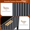 Close-up shots of a black furniture piece, highlighting its textured front and a gold handle. Náhled obrázku produktu