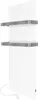 A white electric towel warmer with two silver bars is shown against a white background. Produktbild-Vorschau