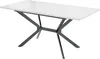 A white rectangular dining table with a dark gray metal base, shown against a white background. Produktbild-Vorschau