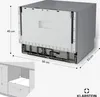 A diagram showing the dimensions of a compact dishwasher, with a close-up inset view. Produktbild-Vorschau