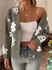 ASKSA Dámský svetr s dlouhým rukávem V-Neck Loose Floral Náhled obrázku produktu 3