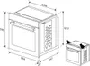 A technical drawing of an oven and a smaller inset drawing of the same oven, with dimensions indicated by lines and numbers. Produktbild-Vorschau