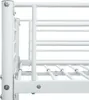 Close-up view of a white metal bunk bed frame, showing the side railing and mattress support. Produktbild-Vorschau