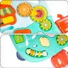 A close-up collage of a green baby walker with various interactive features, including gears and colorful rings. Podgląd zdjęcia produktu