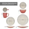 A collection of ceramic tableware items with dimensions and labels. Produktbild-Vorschau