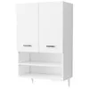 A white wall-mounted cabinet with two doors and two open shelves below. Náhled obrázku produktu