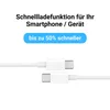 A close-up of two USB-C connectors, with marketing text above them. Produktbild-Vorschau