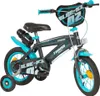 A children's bicycle with training wheels, a water bottle holder, and a front plate. Produktbild-Vorschau