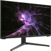 A computer monitor with a colorful abstract wallpaper displayed on its screen, set against a black background. Produktbild-Vorschau