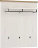 A wall-mounted coat rack with a shelf and hooks, against a white wood-grain background. Produktbild-Vorschau