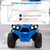 A blue toy quad bike with a diagram showing speed over time. Produktbild-Vorschau