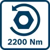 A graphic showing a bolt and wrench with a circular arrow indicating rotation, and text indicating torque. Voir les images du produit