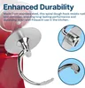 A close-up of a stainless steel dough hook attached to a red stand mixer, with inset images highlighting the attachment mechanism and the hook's shape. Text describes the product's durability. Produktbild-Vorschau