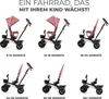 A collage of six images showing a pink tricycle in different configurations, with age ranges indicated below each image. Produktbild-Vorschau