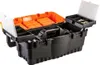 An open toolbox with compartments and tools inside, displayed against a white background. Produktbild-Vorschau