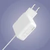 A white power adapter is shown against a light purple background. Produktbild-Vorschau