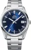 A close-up studio shot of a men's wristwatch with a blue dial and silver metal band. Produktbild-Vorschau