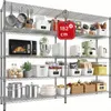 A multi-tiered metal shelving unit filled with kitchen appliances and food items. Voir les images du produit
