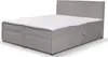 A studio shot of a gray boxspring bed with a white mattress topper. Produktbild-Vorschau