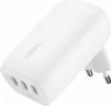 A white Belkin BoostCharge power adapter with three USB-C ports and European-style prongs. Produktbild-Vorschau