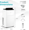A collage showing a portable air conditioner, its dimensions, and its accessories, including a remote control, exhaust hose, and window kit. Anteprima dell’immagine prodotto