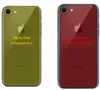 Two iPhones are shown side-by-side, one with a green protective film and the other with a red protective film, to illustrate differences in application. Produktbild-Vorschau