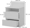 A white bedside table with dimensions indicated by measurement lines and text. Náhľad obrázku produktu