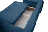 A close-up view of a blue corduroy sofa with its storage compartment open. Voir les images du produit