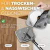 A collage-style marketing image showcasing a mop and its versatility on different floor types, with text highlighting its features. Produktbild-Vorschau