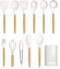A collection of white silicone kitchen utensils with wooden handles, arranged neatly on a white background. Náhled obrázku produktu