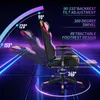 A gaming chair with various features highlighted by text overlays and graphical elements. Podgląd zdjęcia produktu