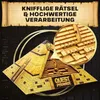 A golden pyramid puzzle box with a close-up view of its intricate mechanisms and numbers. Podgląd zdjęcia produktu