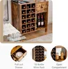 A collage of images showing a rustic-style wine cabinet with a drawer and open compartments, along with close-ups of its features. Podgląd zdjęcia produktu