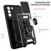 A disassembled view of a phone case with labels pointing out its features. Produktbild-Vorschau