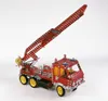 A model fire truck made of metal construction toy parts, with a ladder extended upwards. Voir les images du produit