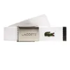 A white Lacoste belt with a silver buckle and a green crocodile logo. Anteprima dell’immagine prodotto