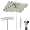 A rectangular umbrella is shown from multiple angles, including a collapsed view and a close-up of its joint. Produktbild-Vorschau
