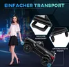 A woman is walking with a black toy car that has a handle and wheels for easy transport. The background depicts a city street at night. Náhľad obrázku produktu
