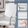 A close-up view of a white office chair with chrome accents, accompanied by inset images highlighting its features and materials. Produktbild-Vorschau