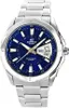 A close-up studio shot of a men's wristwatch with a blue dial and silver metal band. Produktbild-Vorschau
