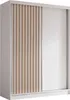 A white wardrobe with a slatted wood door on the left and a plain white door on the right, set against a white background. Produktbild-Vorschau