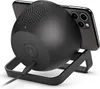 A black wireless charging stand holding a smartphone. Produktbild-Vorschau