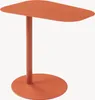A modern, minimalist side table with a rounded, rectangular top and a circular base, all in a matte brick red. Produktbild-Vorschau