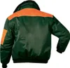The back view of a green and orange bomber jacket with a black collar. Náhľad obrázku produktu