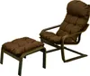 A brown cushioned chair and ottoman set on a white background. Produktbild-Vorschau